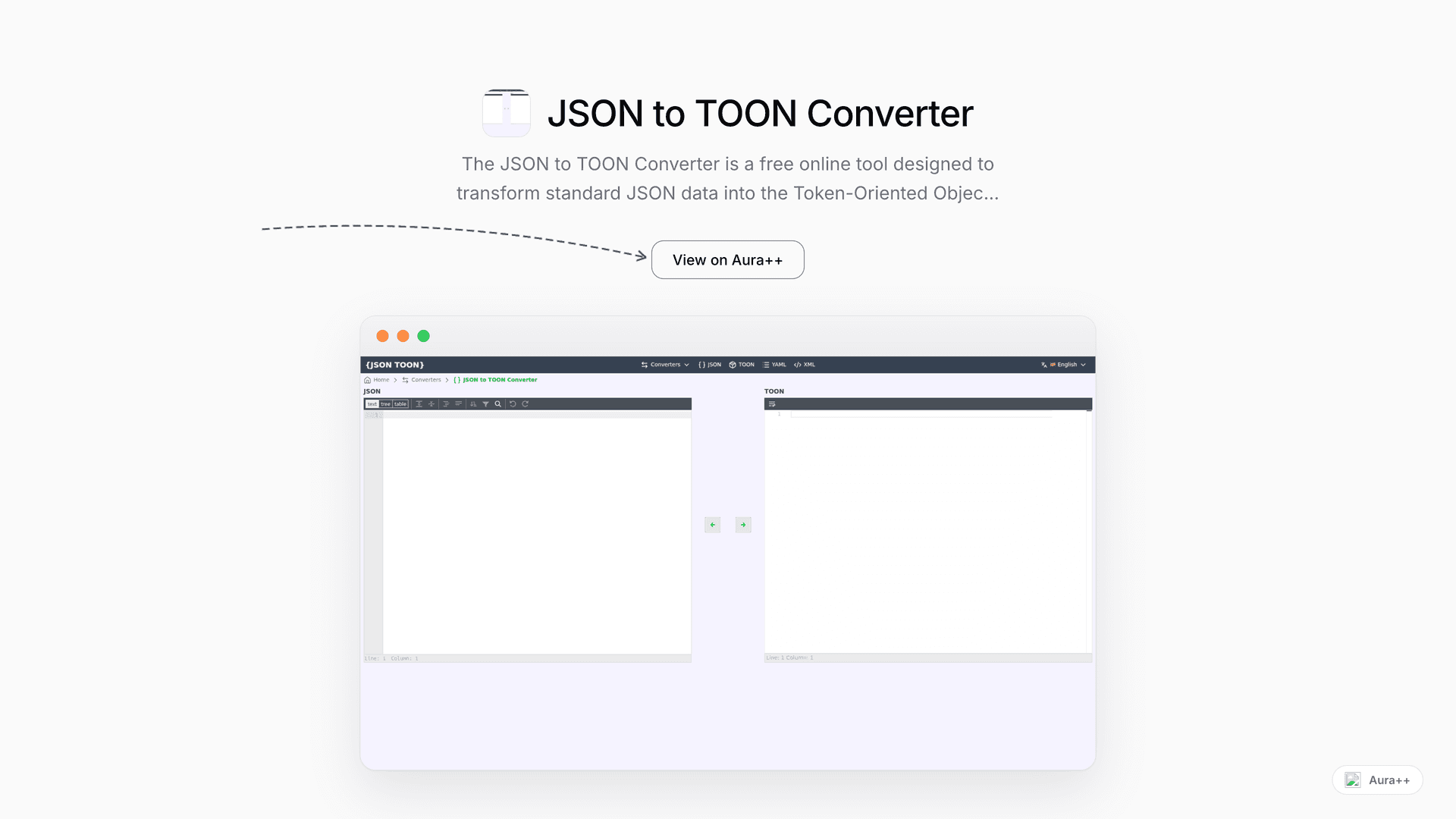 JSON to TOON Converter launch story featured image on Aura++