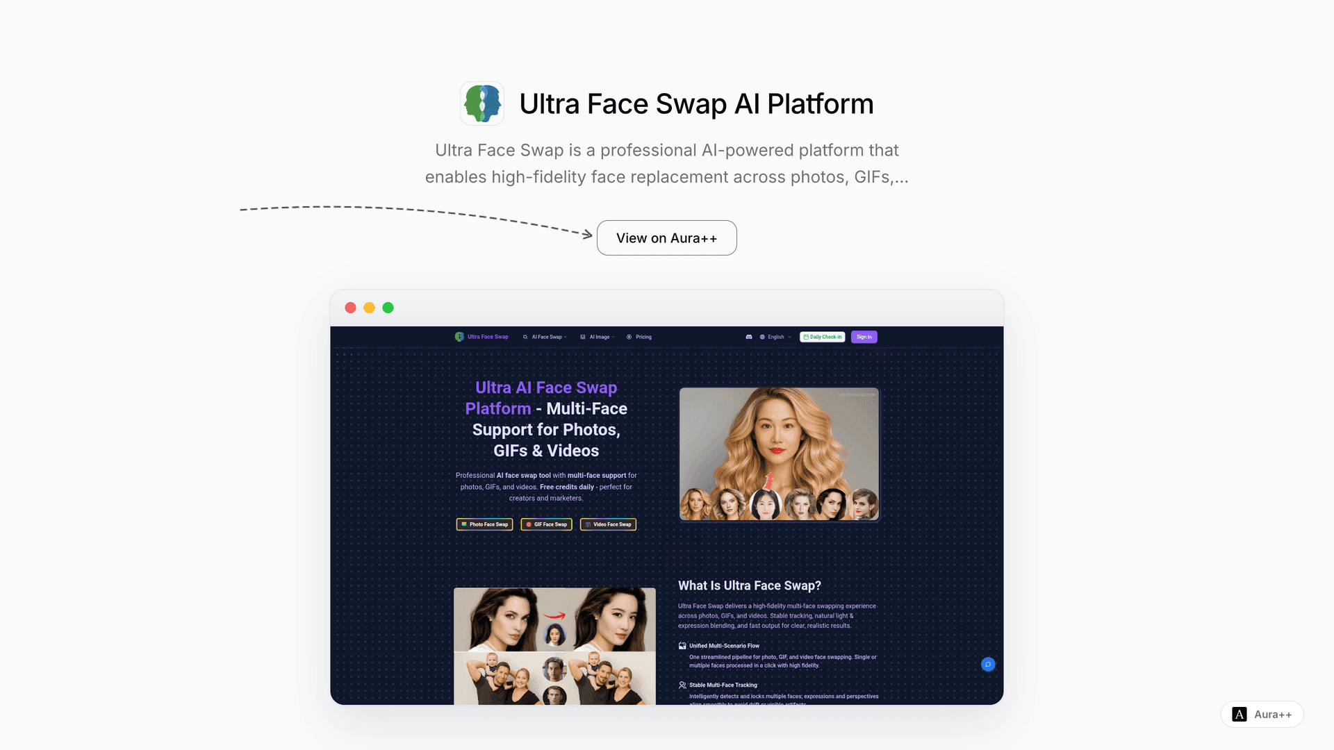 Ultra Face Swap AI Platform launch story featured image on Aura++
