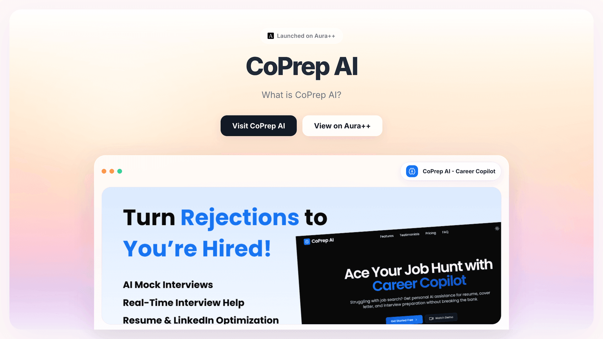 CoPrep AI - Career Copilot launch featured image on Aura++