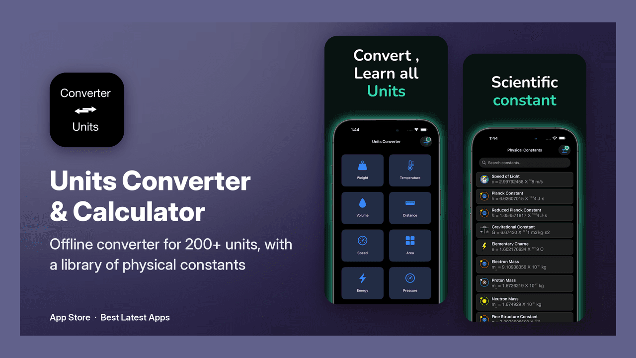 Units Converter & Calculator product preview for startup listing on Aura++