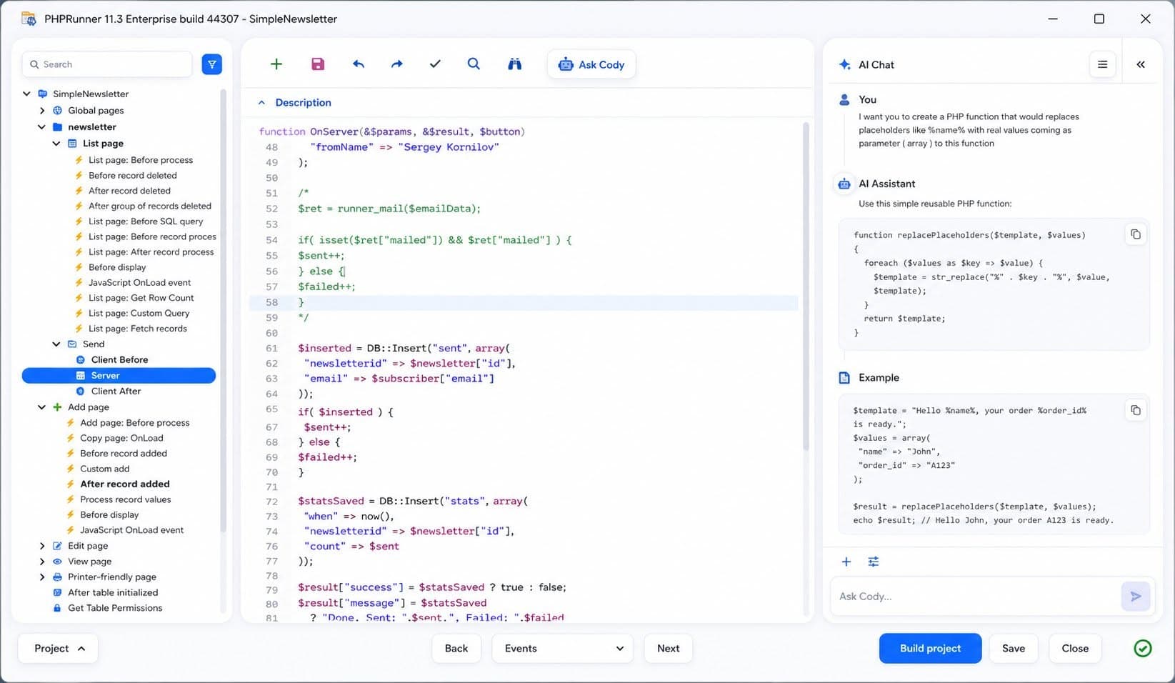 PHPRunner product preview for startup listing on Aura++