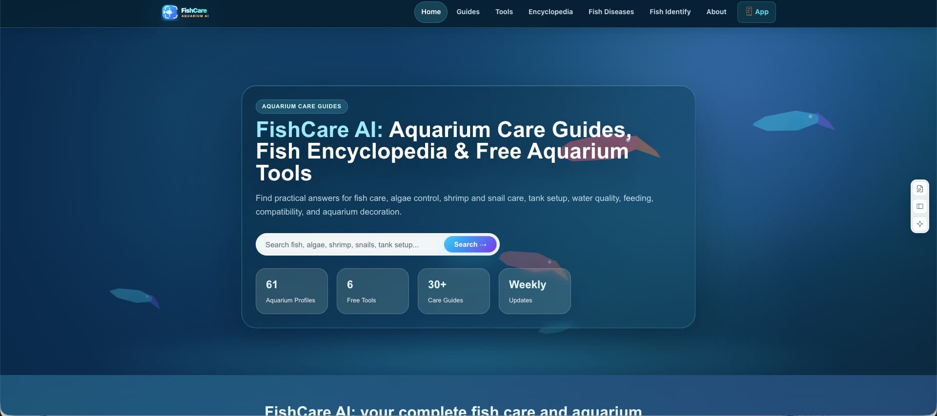 FishCare AI: Aquarium & Fish Care Guide product preview for startup listing on Aura++