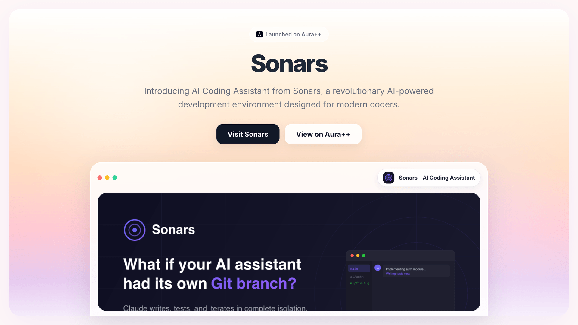 Sonars - AI Coding Assistant launch story featured image on Aura++