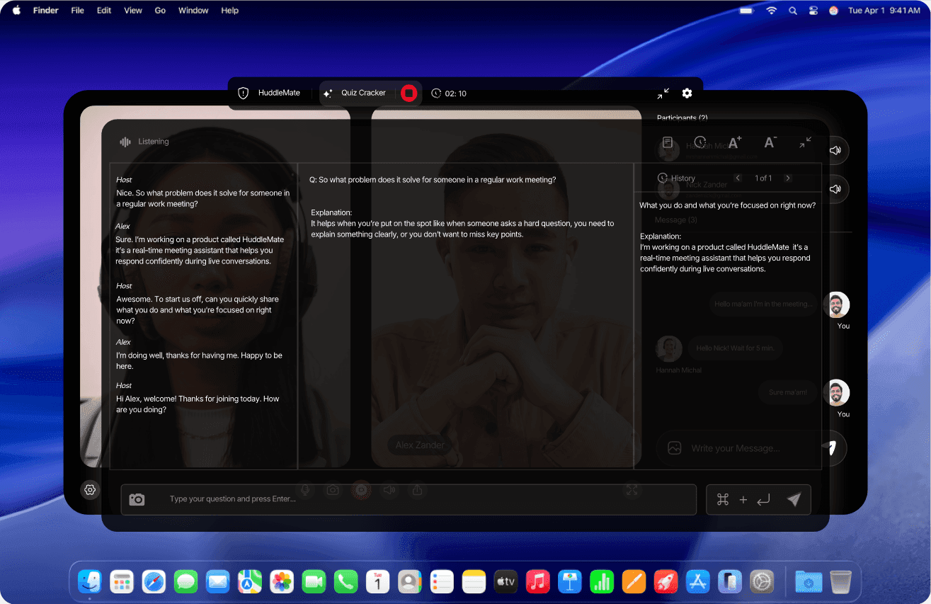 HuddleMate product preview for startup listing on Aura++