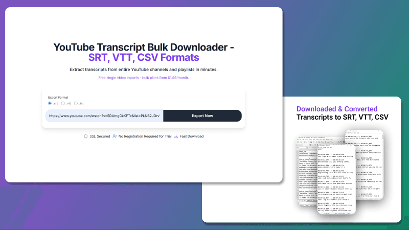 ClipTranscribr - YouTube Transcript Bulk Downloader - Product Image