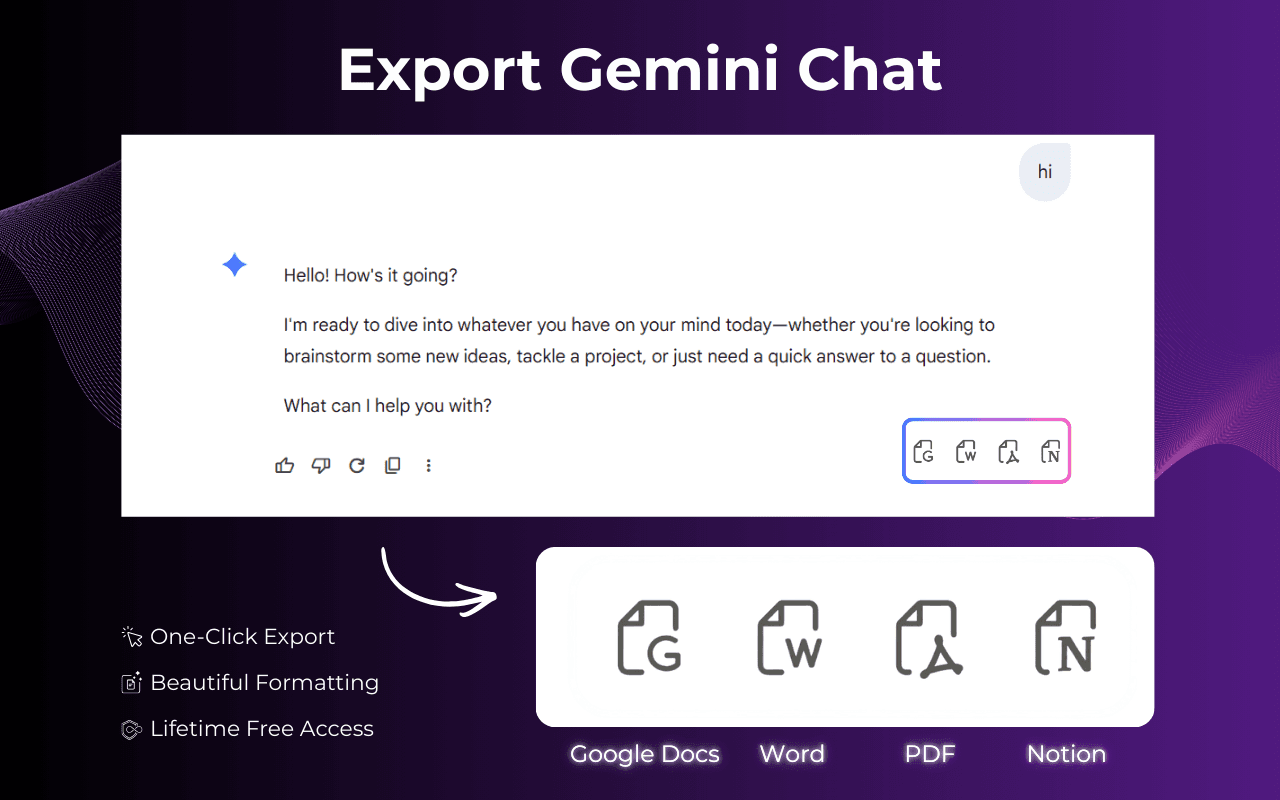 Gemini Exporter - Save Gemini to Word, PDF, Google Docs, Notion, and More