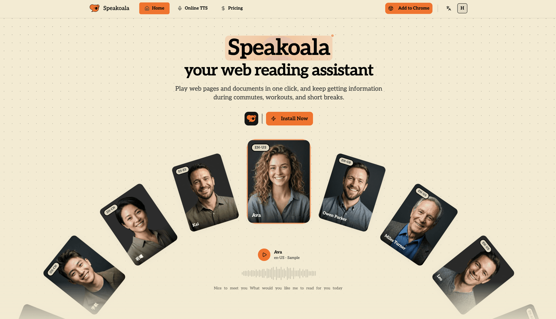 Speakoala Web Reading Assistant product preview for startup listing on Aura++