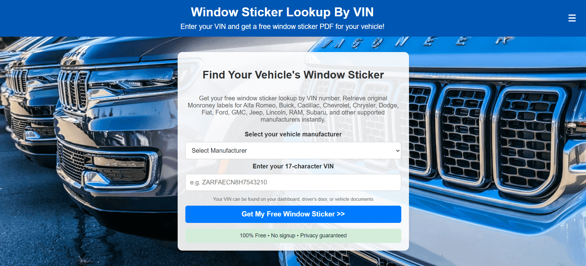Window Sticker Lookup By VIN - Product Image