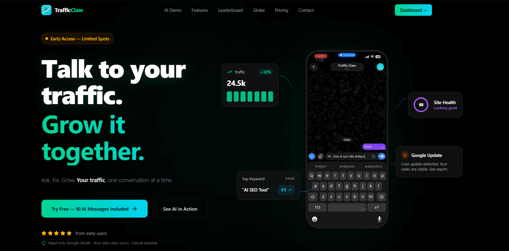 TrafficClaw product preview for startup listing on Aura++