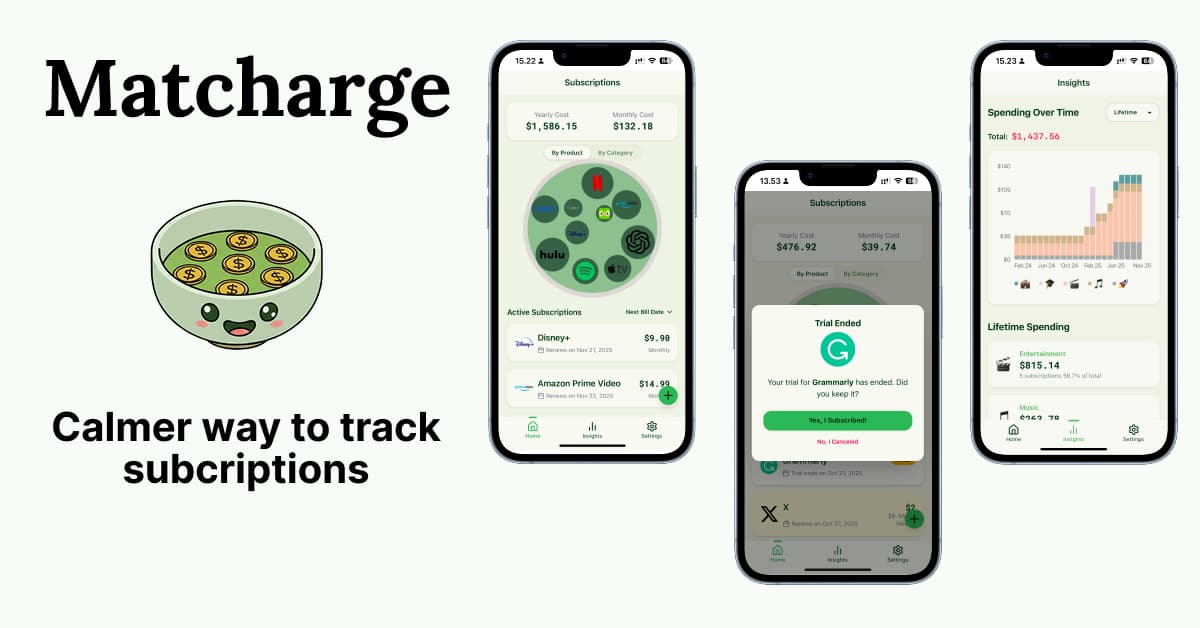 Matcharge - Subscription Tracker & Visualizer - Product Image
