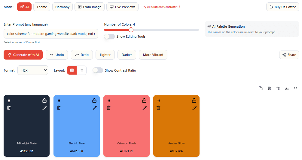 EnigmaEasel - AI Color Palette Generator product preview for startup listing on Aura++