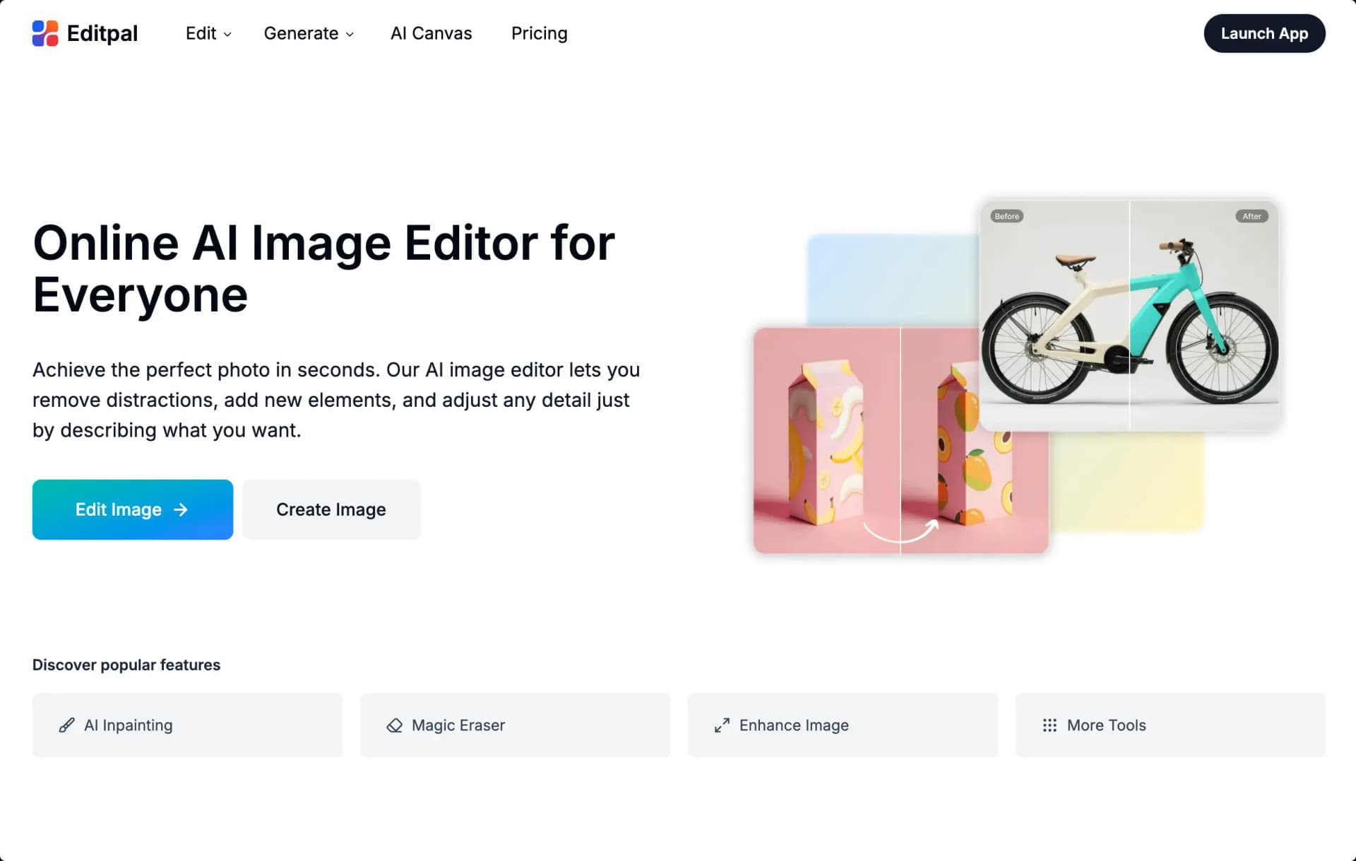 Editpal AI Image Editor product preview for startup listing on Aura++
