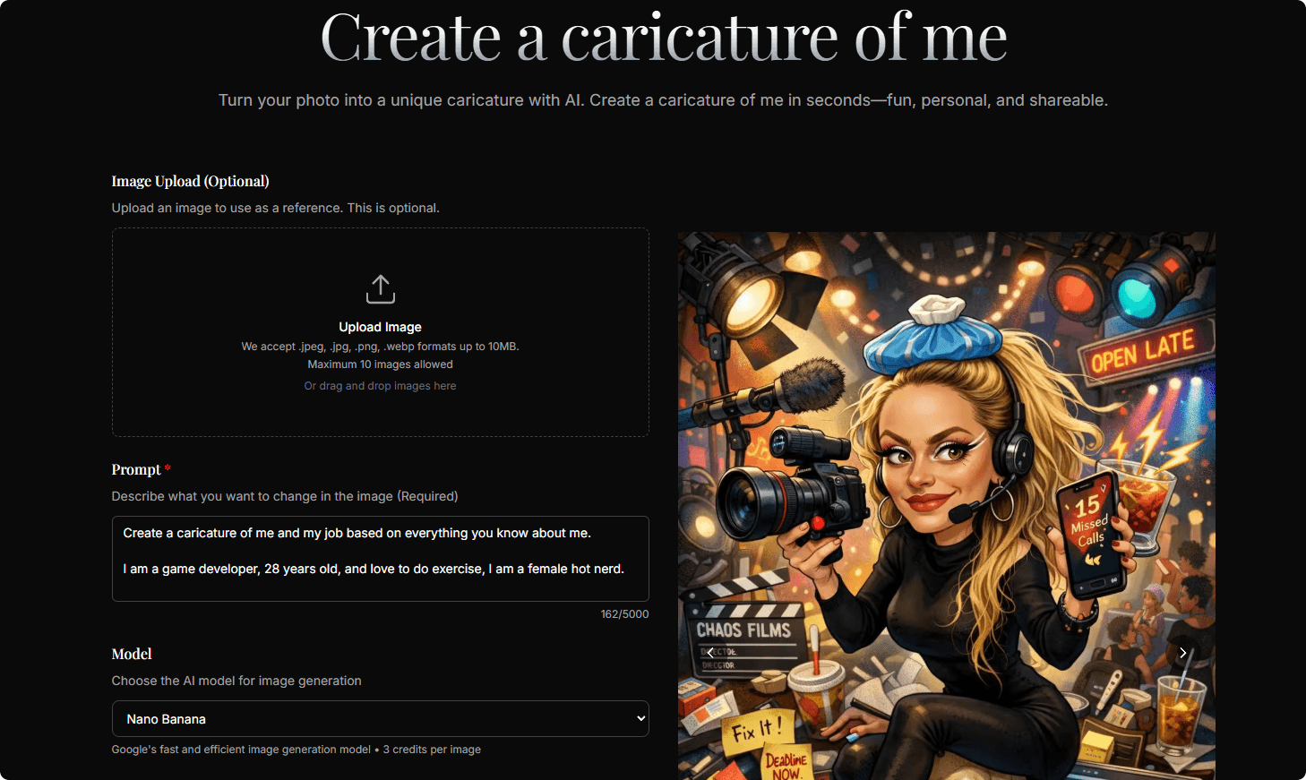 Create a Caricature with AI product preview for startup listing on Aura++