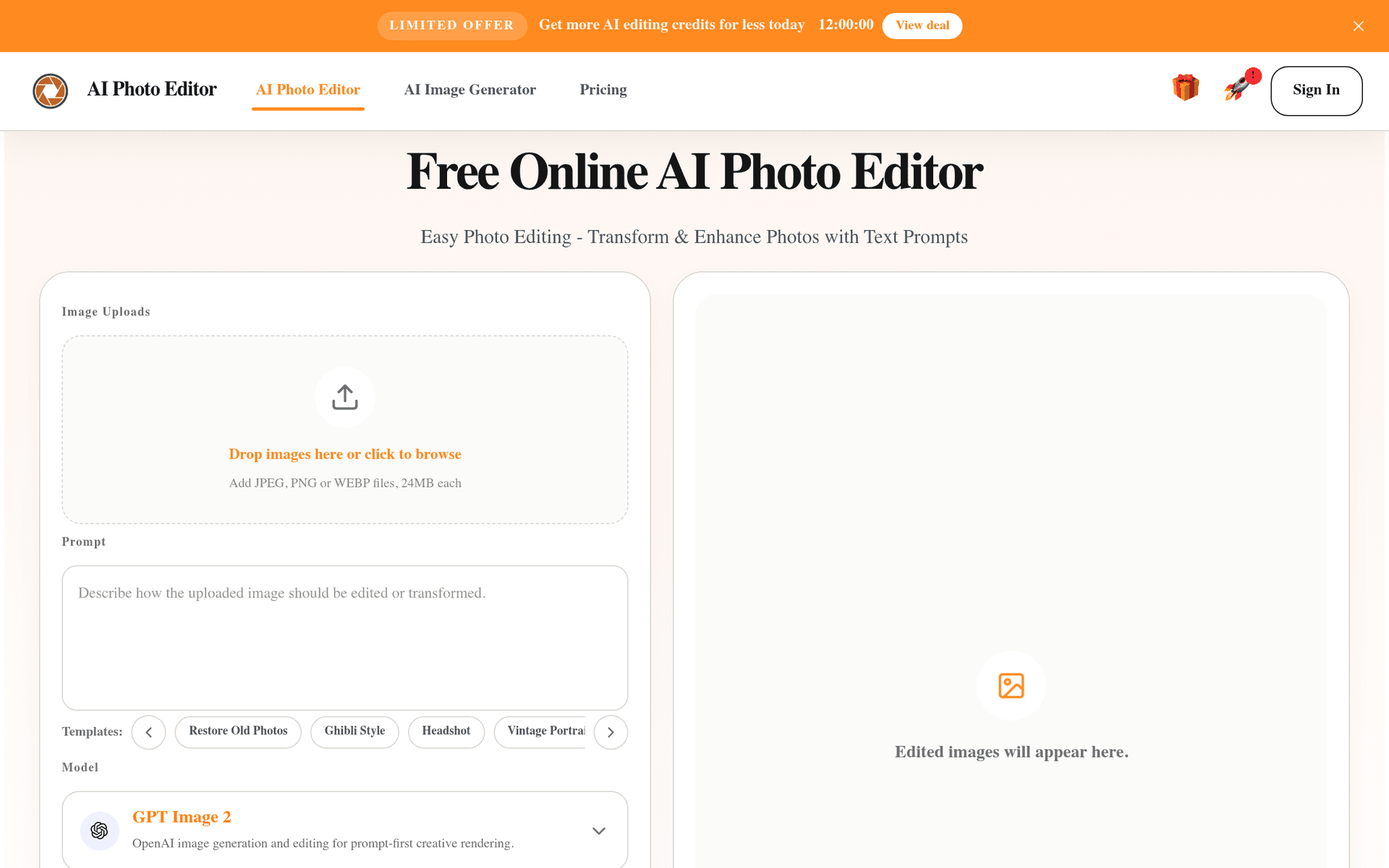 AI Photo Editor product preview for startup listing on Aura++