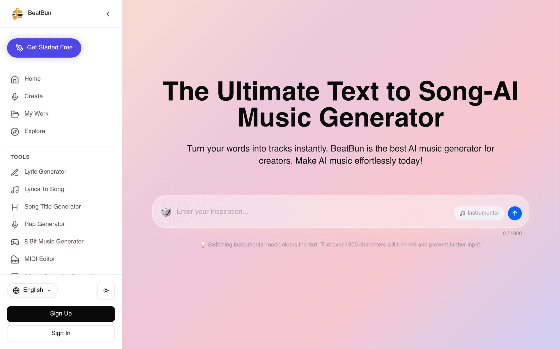 Text To Song - BeatBun product preview for startup listing on Aura++