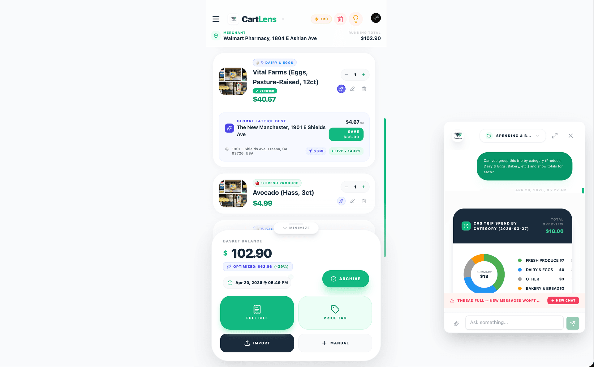 CartLens product preview for startup listing on Aura++