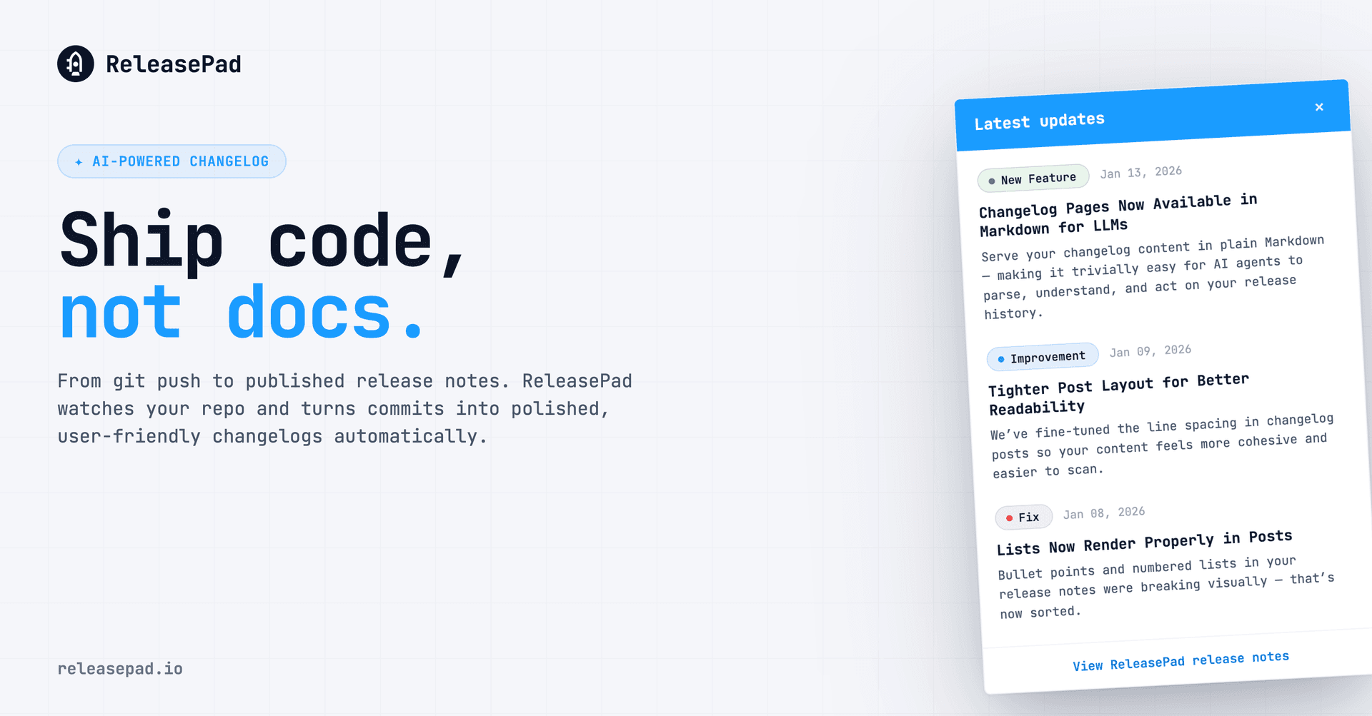 ReleasePad: Automated Changelog & User Engagement - Product Image