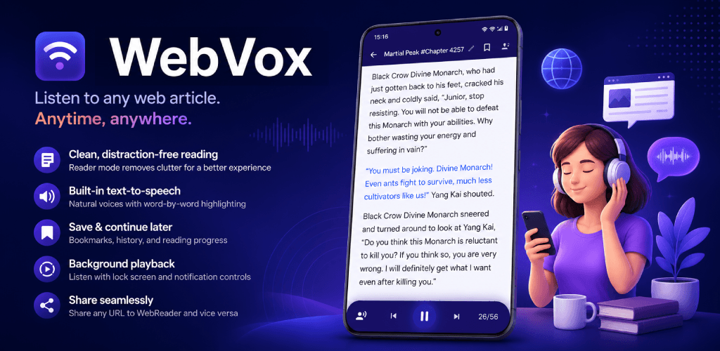 WebVox: Distraction-Free Web Reading & Listening - Product Image