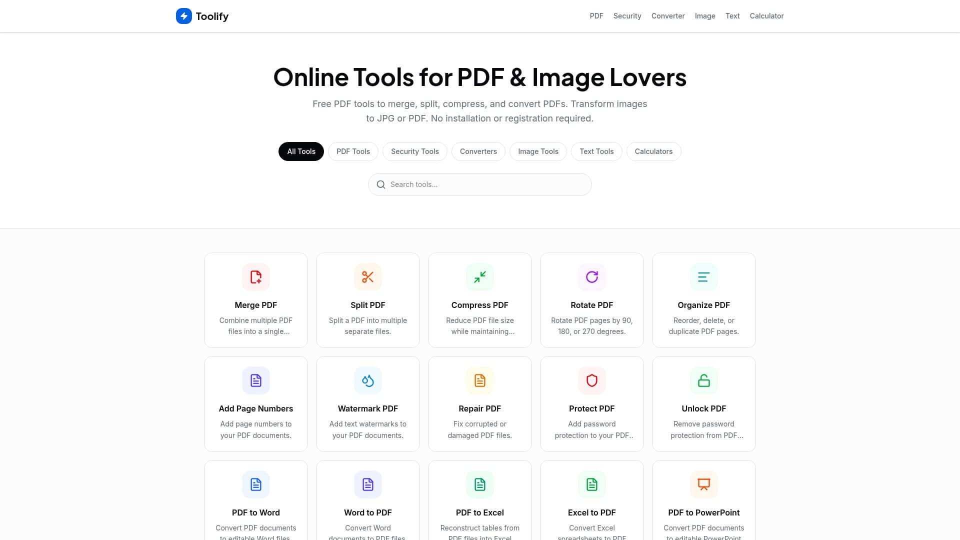ToolifyPDF Online Converter Suite product preview for startup listing on Aura++