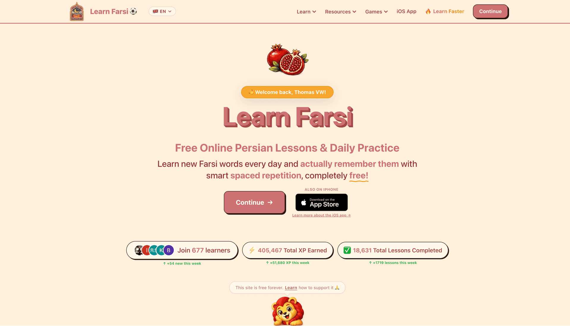 Learn Farsi product preview for startup listing on Aura++