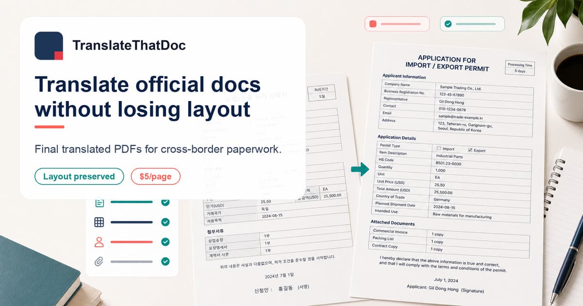TranslateThatDoc product preview for startup listing on Aura++