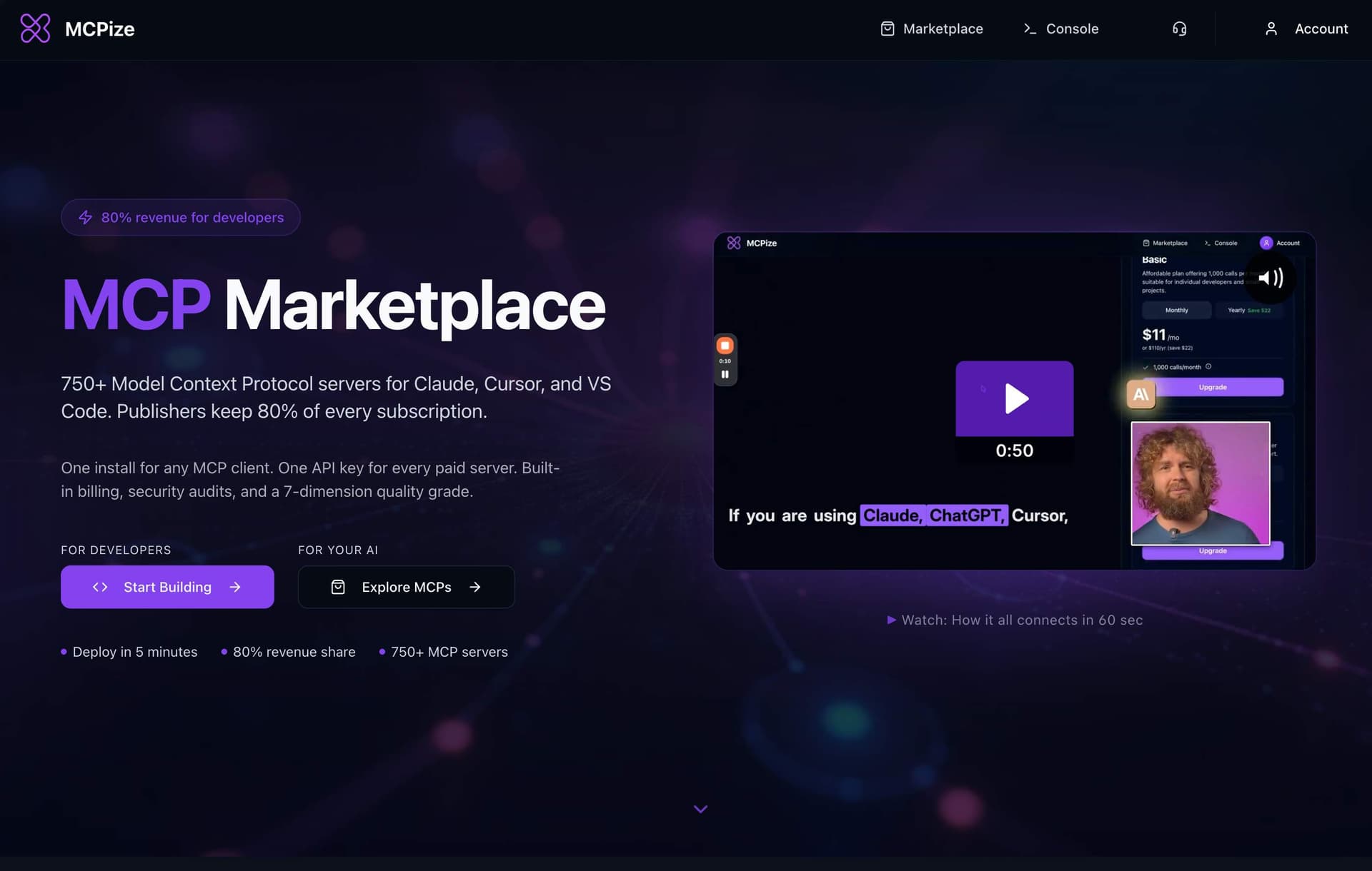 MCPize product preview for startup listing on Aura++