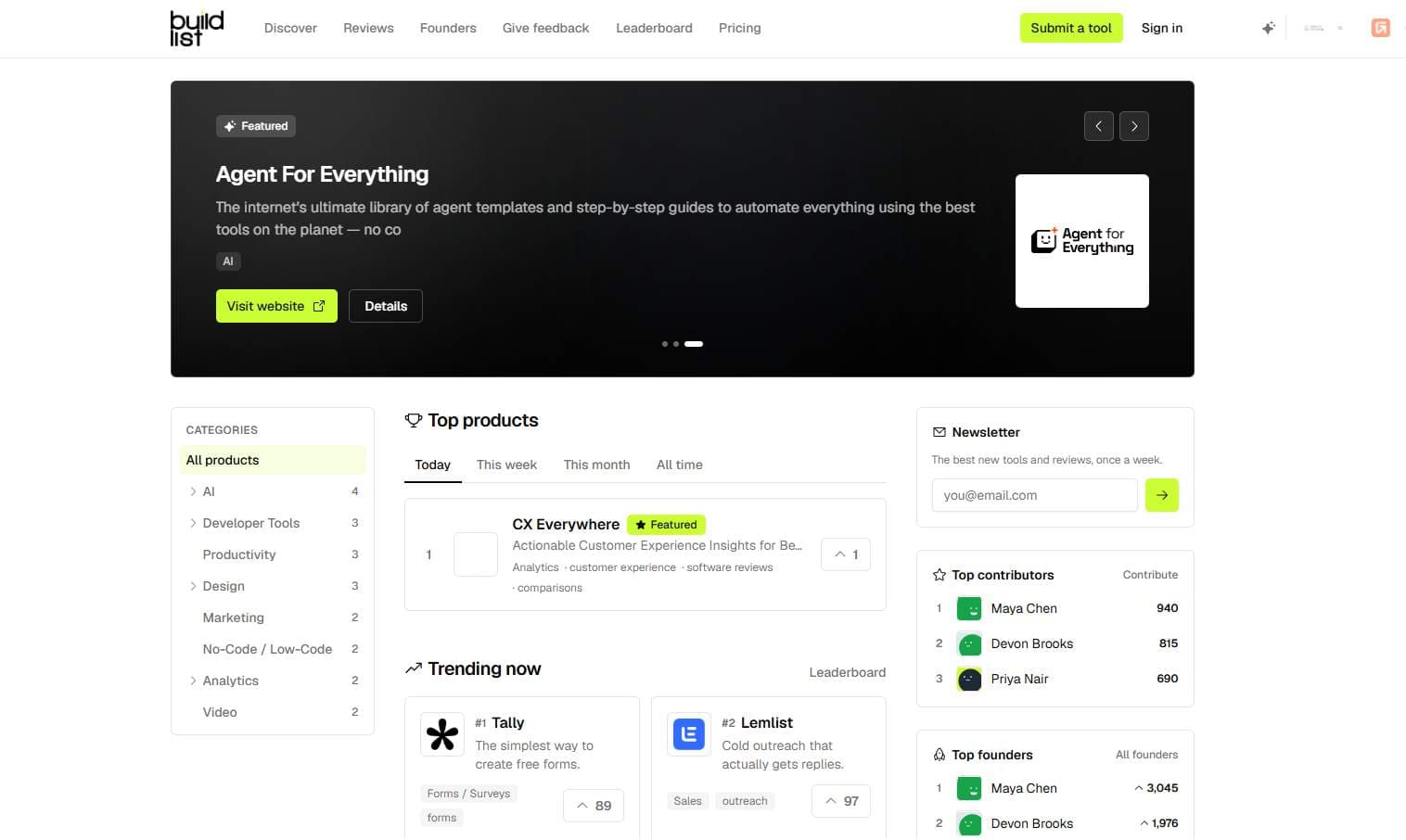 Buildlist product preview for startup listing on Aura++