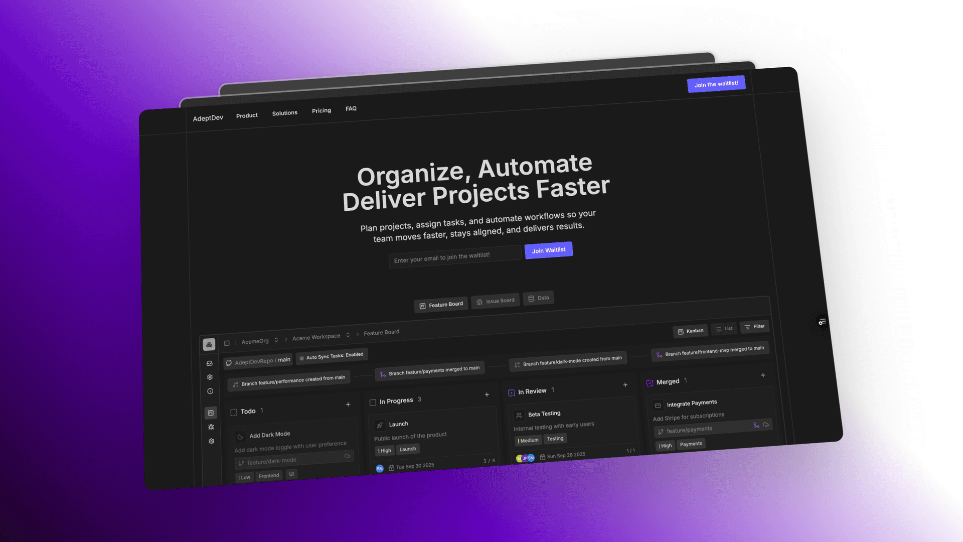 AdeptDev - Project Management for Web Developers product preview for startup listing on Aura++