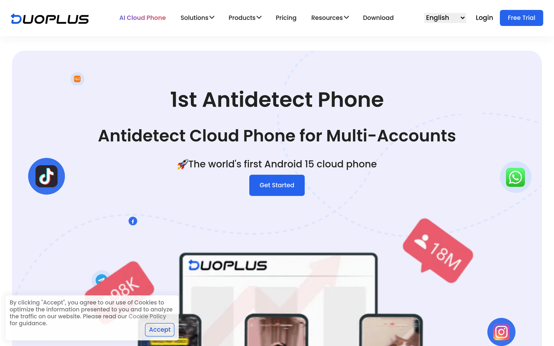 DuoPlus Cloud Phone product preview for startup listing on Aura++