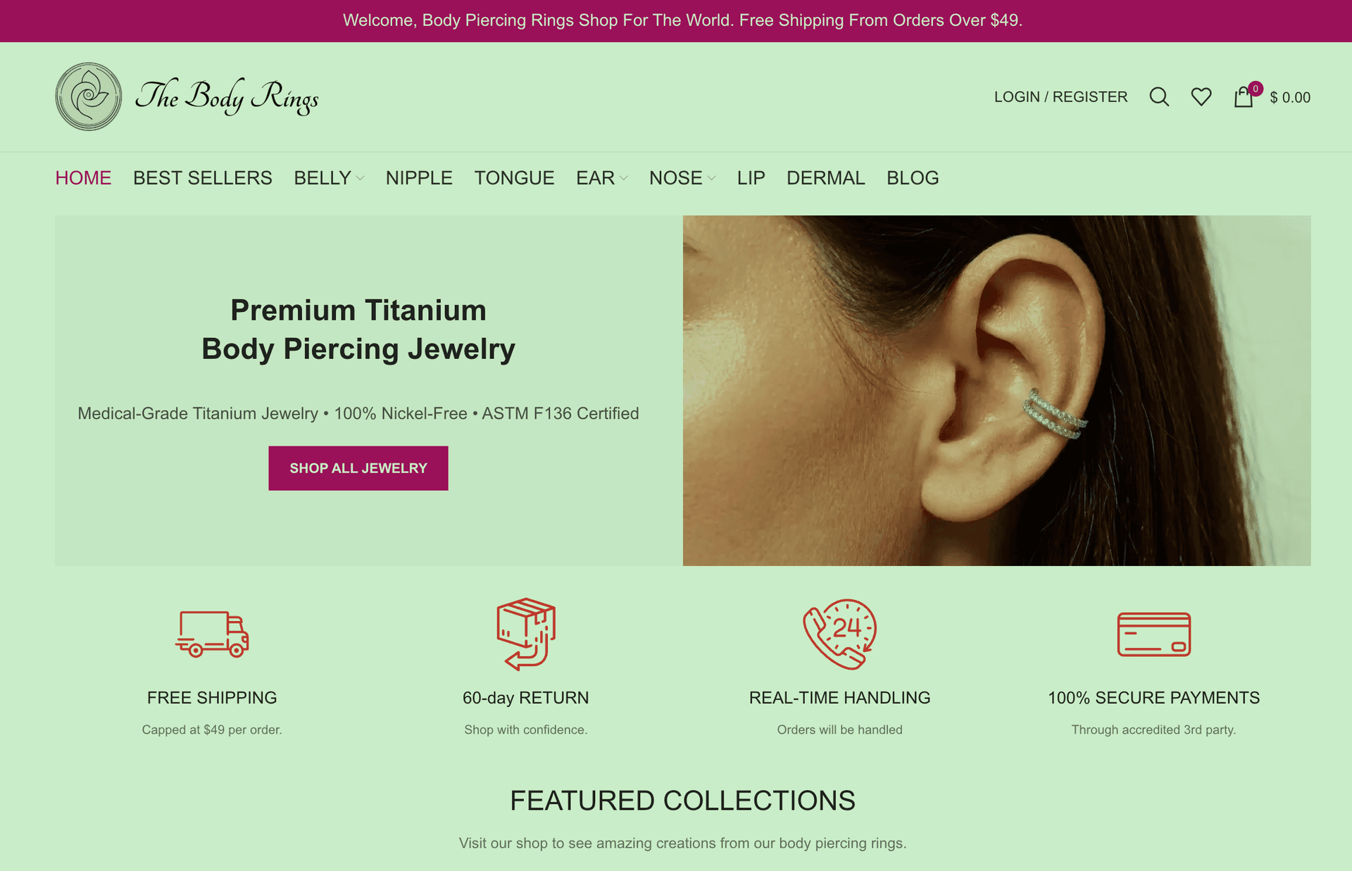 Hypoallergenic Titanium Body Jewelry | Safe for Sensitive Skin | The Body Rings product preview for startup listing on Aura++
