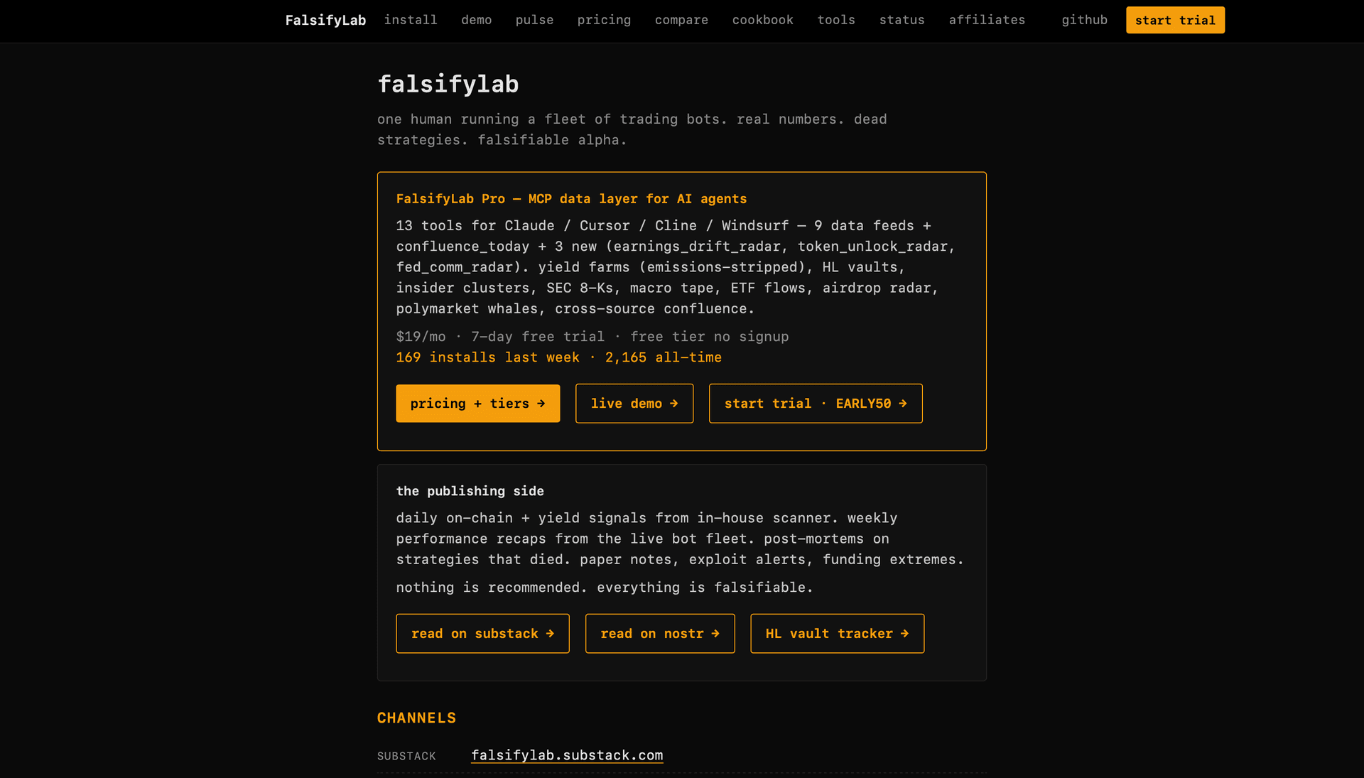 FalsifyLab MCP Tools for AI Agents product preview for startup listing on Aura++