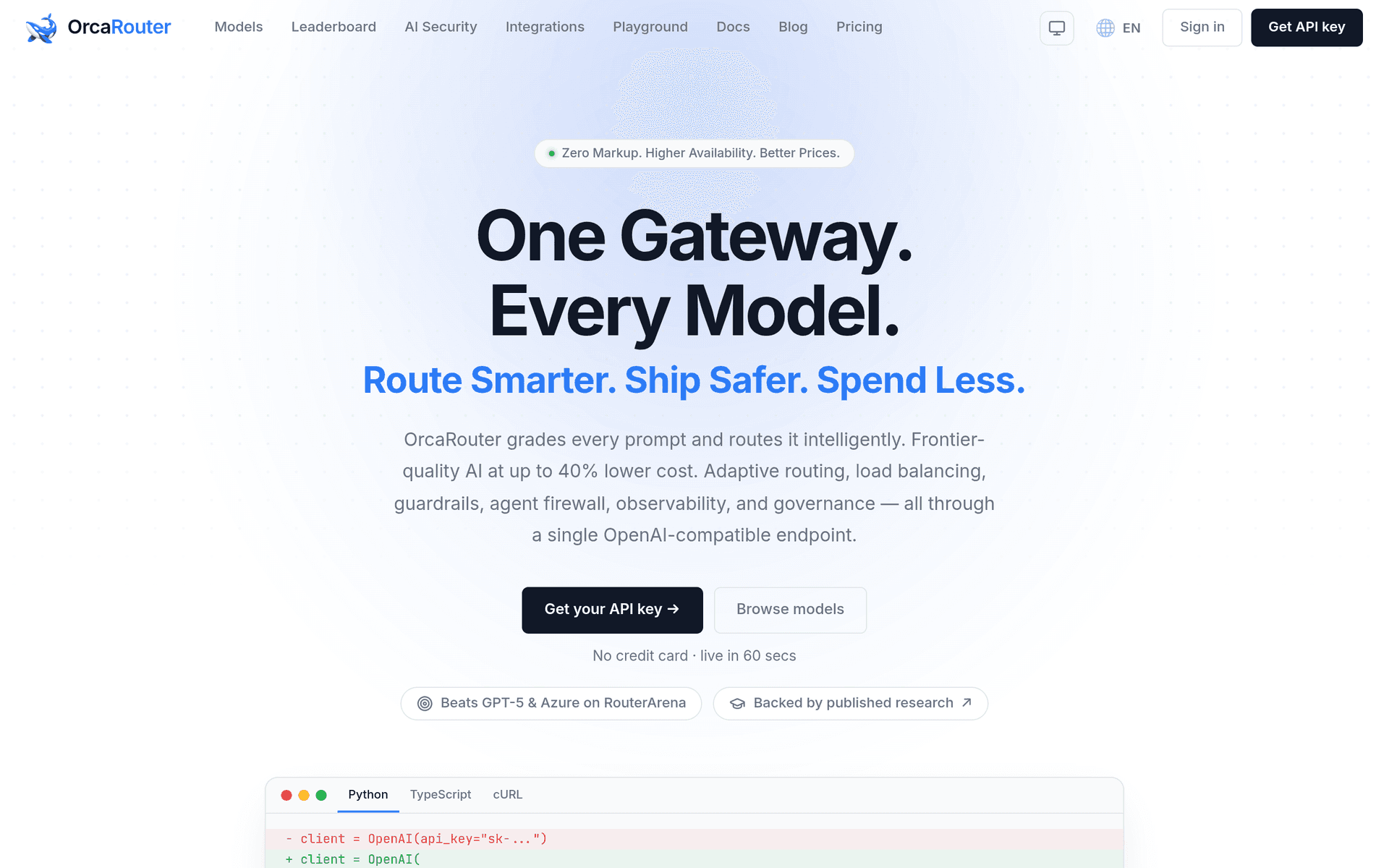 OrcaRouter product preview for startup listing on Aura++