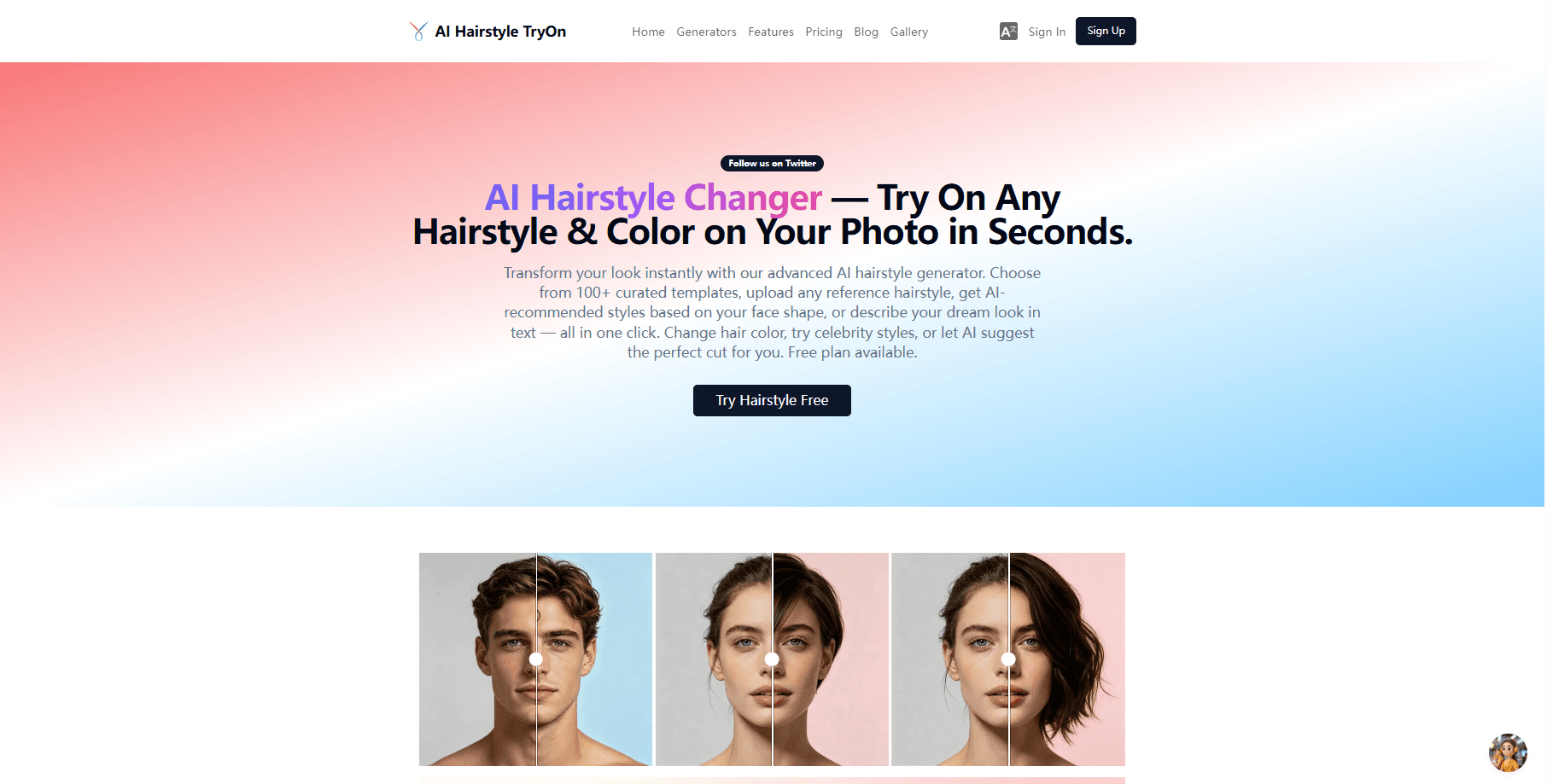 AI Hairstyle TryOn product preview for startup listing on Aura++