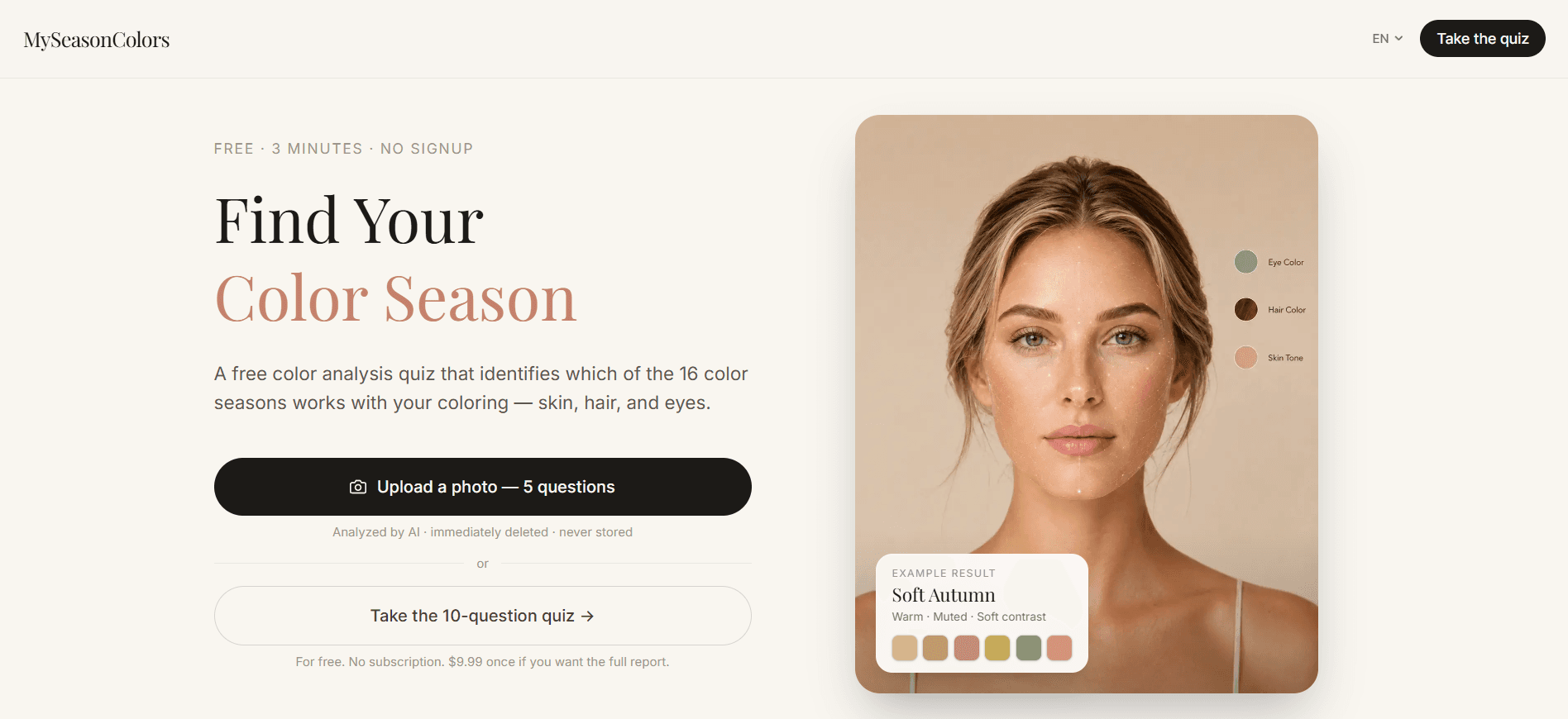 MySeasonColors product preview for startup listing on Aura++
