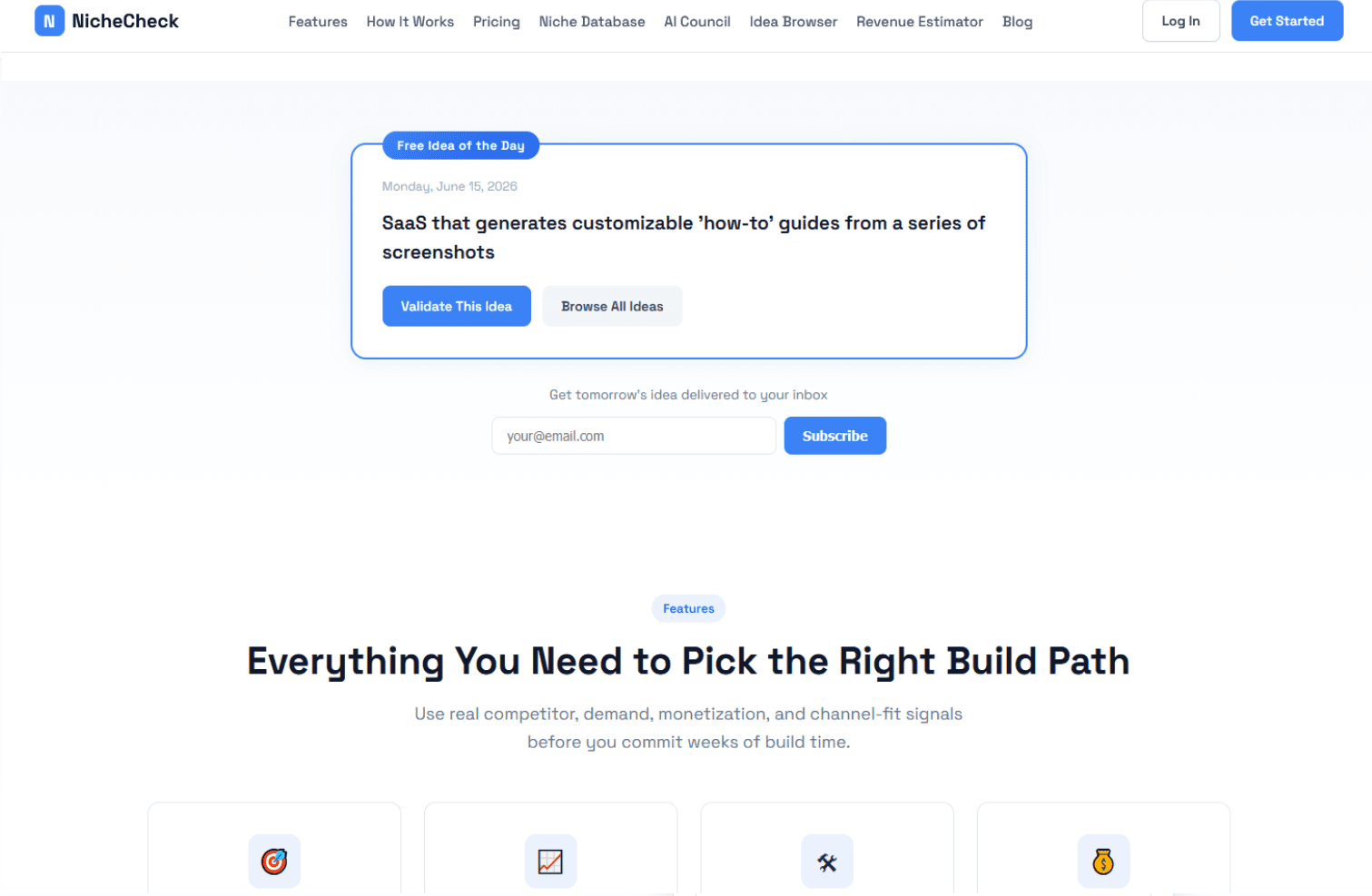 NicheCheck product preview for startup listing on Aura++